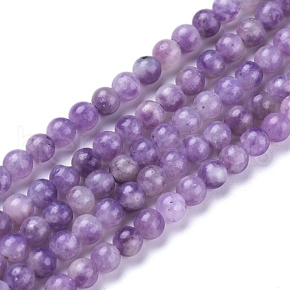 Natural Lepidolite/Purple Mica Stone Beads Strands G-K410-06-4mm-1