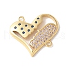 Brass Micro Pave Cubic Zirconia Heart Connector Charms KK-A252-28G-06-1