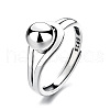 Round Rhodium Plated 925 Sterling Silver Adjustable Rings FS-WG2BA4F-01-6