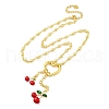 Heart & Cherry Brass Red Enamel Pendant Necklaces for Women NJEW-G162-02G-4