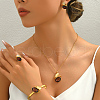 Oval Stainless Steel Rhinestone Bracelets & Earrings & Necklaces & Rings Sets for Women JD9188-2-4