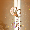 Natural Quartz Crystal Chip & Brass Moon Hanging Suncatcher Pendant Decoration PW23041124042-1