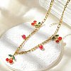 304 Stainless Steel Red Enamel Cherry and Round Plastic Pendant Necklaces for Women NJEW-M091-01G-1