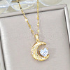 Moon & Heart 304 Stainless Steel Micro Pave Clear Cubic Zirconia Pendant Necklaces FS-WG967E3-01-3