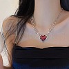 Skeleton Hand Heart Alloy Dark Red Enamel Gothic Pendant Necklaces for Women FS-WG8B830-01-2