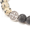 Natural Lava Rock & Gemstone Stretch Bracelet with Alloy Jesus Beads BJEW-JB08013-6