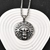 304 Stainless Steel Indian Head Skull Pendant Necklaces for Women Men NJEW-Z076-03AS-1