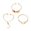 3Pcs Copper Wire Wrapped Natural Carnelian Faceted Round Bead Finger Rings for Women RJEW-JR00887-01-4