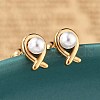 304 Stainless Steel Imitation Pearl Stud Earrings STAS-E502-03G-1