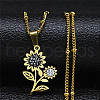 304 Stainless Steel Crystal Rhinestone Sunflower Pendant Necklaces NJEW-H065-16G-1