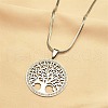304 Stainless Steel Flat Round with Tree of Life Pendant Necklaces NJEW-S007-16P-1