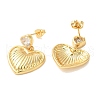 Heart Brass with Cubic Zirconia Heart Dangle Stud Earrings EJEW-G382-26G-2