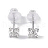 Rhodium Plated Clover 999 Fine Silver Cubic Zirconia Stud Earrings for Women EJEW-S215-16P-2