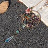 Wire Wrapped Natural Gemstone Beads & Metal Dragonfly Hanging Ornaments PW-WG454D0-01-4