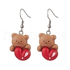 Bear with Heart Opaque Resin Dangle Earrings EJEW-JE06436-2