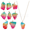 8Pcs Electroplated Rainbow Color Raw Rough Natural Quartz Crystal Big Pendants PALLOY-AB00184-1