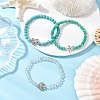 3Pcs 3 Styles Round Glass & Synthetic Turquoise Beads Stretch Bracelets Sets for Women BJEW-JB11654-3