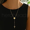 Stainless Steel Vintage Relief Portrait Pendant Tassel Cross Rosary Bead Necklaces for Women UI6948-3-2