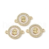 Brass Micro Pave Clear Cubic Zirconia and Natural Shell Flat Round with Dollar Sign Connector Charms KK-Z115-07G-1