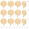 BENECREAT 16Pcs Brass Flat Round Stud Earring Findings KK-BC0013-75-1
