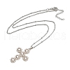 Brass & Imitation Pearl Cross Pendant Satellite Chain Necklaces NJEW-U015-09P-2