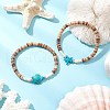 2Pcs Starfish & Tortoise Natural Coconut with Synthetic Turquoise Beads Stretch Bracelets for Men Women BJEW-JB11739-1