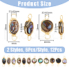 12Pcs 2 Styles Natural Abalone Shell/Paua Shell Copper Wire Wrapped Connector Charms PALLOY-AB00261-2