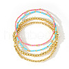 4Pcs 4 Styles Glass Seed Cylinder Beads Stretch Bracelet & Brass Round Beads Stretch Bracelet Set BP7471-1-2