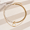 Stainless Steel & White Imitation Pearl Asymmetrical Double Layer Necklaces RG9925-5