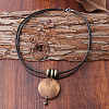 Flat Round with Tree of Life Alloy & Wood Pendant Imitation Leather Cord Double Layer Necklaces for Women FS-WGE426D-01-2