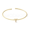 Rack Plating Brass Micro Pave Clear Cubic Zirconia Letter Open Cuff Bangles BJEW-A018-01G-Y-2