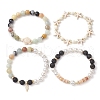 Natural Lava Rock with Natural Flower Amazonite with Synthetic Turquoise with 304 Stainless Steel Beads Bracelets BJEW-JB10519-4