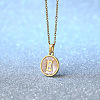 Flat Round Stainless Steel Pave Natural White Shell Initial Pendant Necklaces for Women FS-WG6FA45-05-1