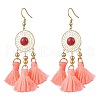 Flat Round 304 Stainless Steel Polycotton Tassel Chandelier Earrings EJEW-JE06452-3