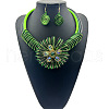 Flat Round with Flower Pattern Alloy with Aluminum Wire Wrapped Resin Pendant Necklaces & Dangle Earrings Sets FS-WGBBA49-02-1