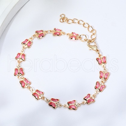 Brass Glass Link Chain Bracelets for Women WGAE243-07-1