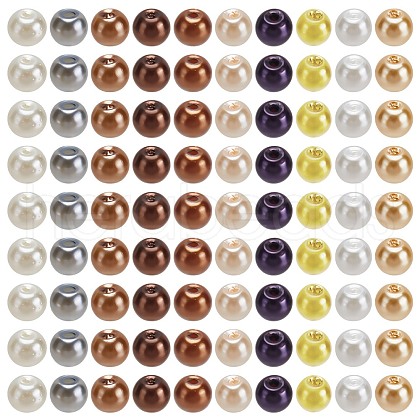 SOFPLATE 1000Pcs 10 Colors Baking Painted Pearlized Glass Imitation Pearl Round Beads HY-SP0001-01D-1