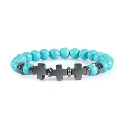 Round Dyed Synthetic Turquoise Beaded Stretch Bracelets ED3000-7-1