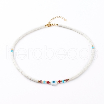 Polymer Clay Heishi Beaded Necklaces NJEW-JN03439-01-1