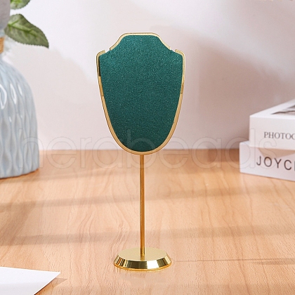 Bust Shaped Microfiber Necklace Display Stands with Golden Tone Aluminum Alloy Support ODIS-H006-01B-1