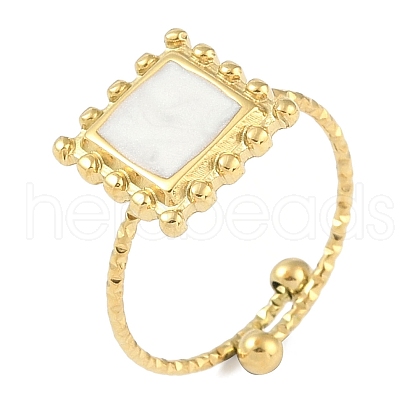 Ion Plating(IP) 304 Stainless Steel Enamel Square Cuff Finger Rings RJEW-L107-064G-01-1