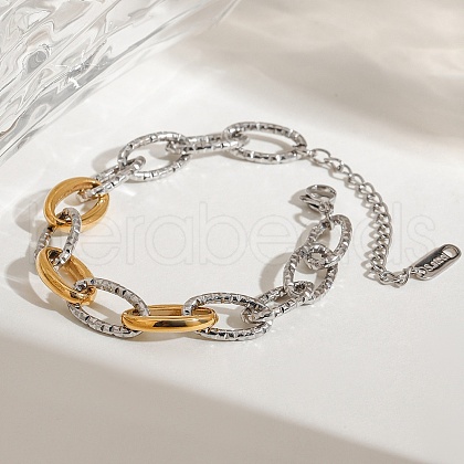 304 Stainless Steel Cable Chain Bracelets for Women BJEW-K279-02GP-1