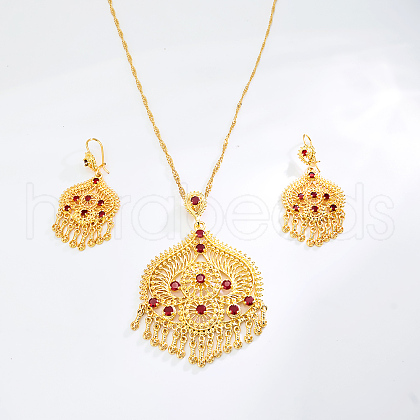 Elegant Fashion Teardrop & Flower Brass Necklace & Earrings Sets for Women GO0418-1