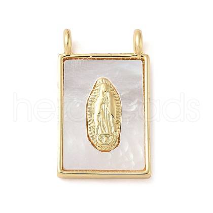 Brass Pave Natural White Shell Pendants KK-S522-02D-G-1
