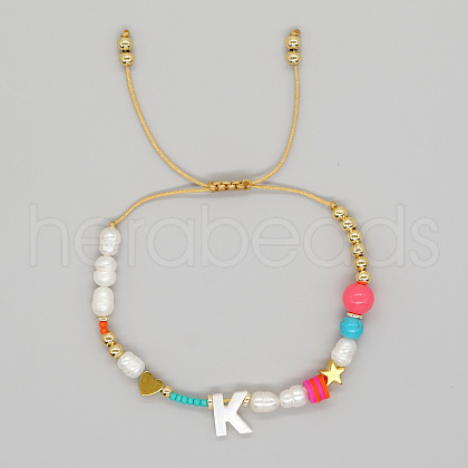 Bohemian Style Shell Letter Bead Braided Bead Bracelets for Women WG07C1E-11-1