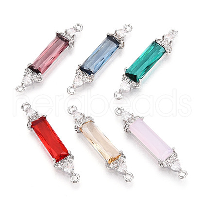 Brass Micro Pave Clear Cubic Zirconia and Glass Connector Charms KK-T076-02P-1