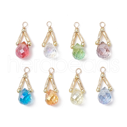 Transparent Glass Beads with Electroplate Non-magnetic Synthetic Hematite Beads and Glass Twisted Bugle Beads and Eco-Friendly Copper Wire Pendants PALLOY-JF03618-01-1