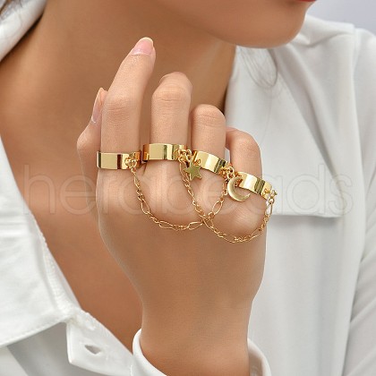 Alloy Star & Moon Link Ring Bracelets WG09712-01-1