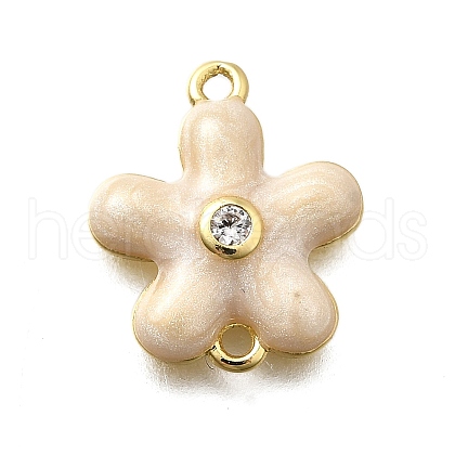 Brass Clear Cubic Zirconia Flower Connector Charms KK-P295-52G-01-1