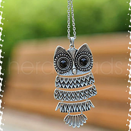 Owl Alloy & Black Resin Pendant Long Necklaces for Women FS-WG1E563-01-1